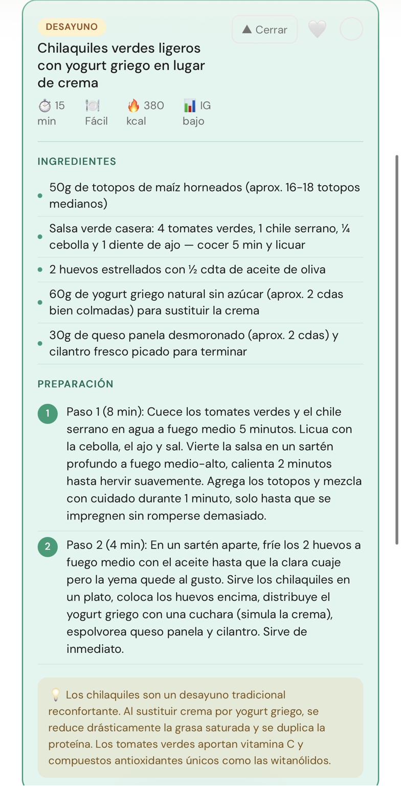 Receta a detalle en Komebien